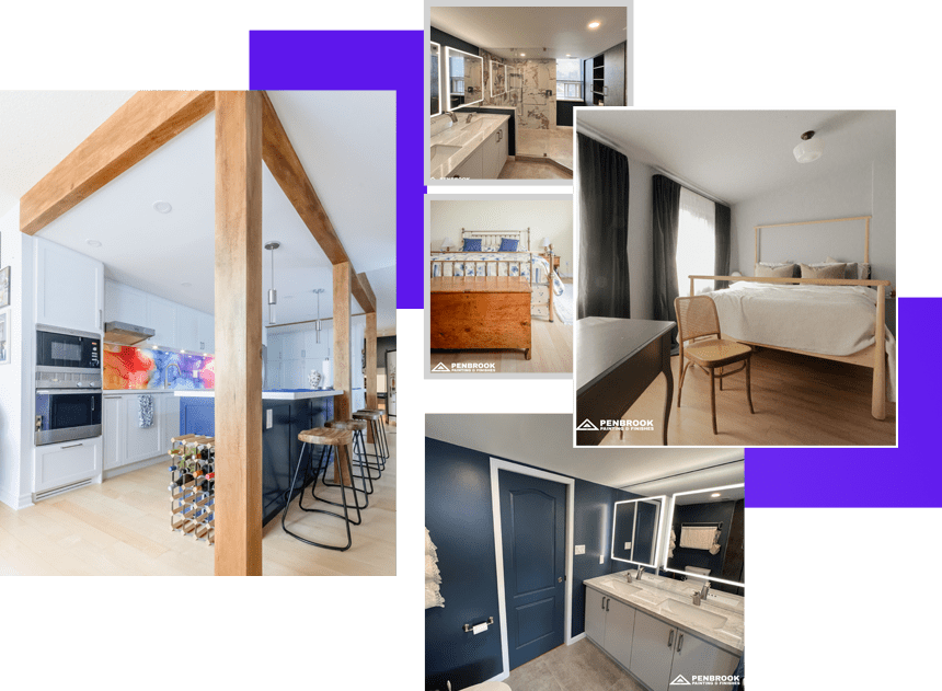 A collage of different pictures with various rooms.